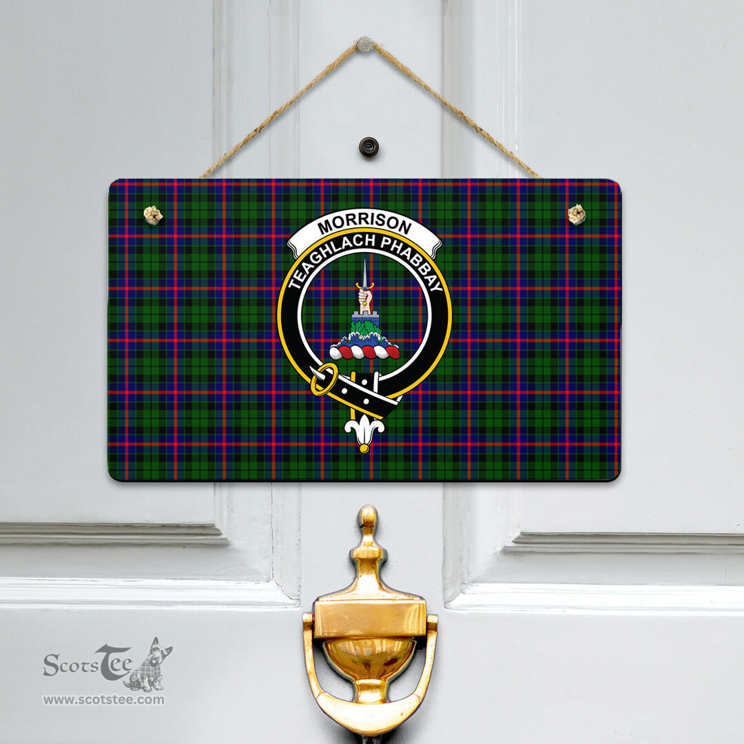 Scottish Morrison Modern Clan Tartan Door Sign - Crest Classic Scottish Plaid Tartan Plaid