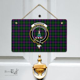Scottish Morrison Modern Clan Tartan Door Sign - Crest Classic Scottish Plaid Tartan Plaid