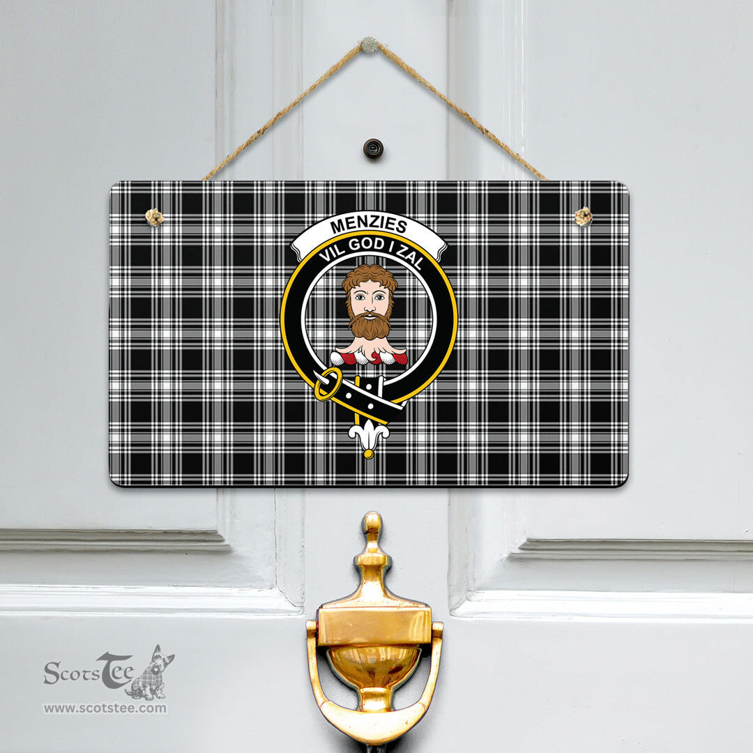 Scottish Menzies Black White Modern Clan Tartan Door Sign - Crest Classic Scottish Plaid Tartan Plaid