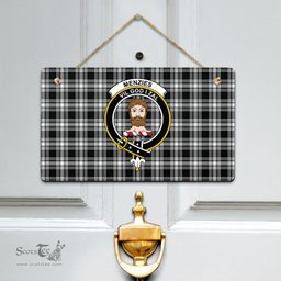 Scottish Menzies Black White Modern Clan Tartan Door Sign - Crest Classic Scottish Plaid Tartan Plaid