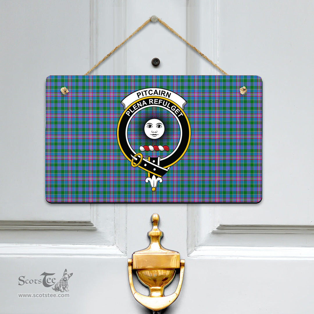 Scottish Pitcairn Hunting Clan Tartan Door Sign - Crest Classic Scottish Plaid Tartan Plaid