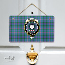 Scottish Pitcairn Hunting Clan Tartan Door Sign - Crest Classic Scottish Plaid Tartan Plaid