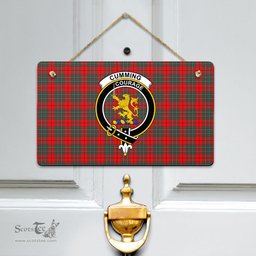 Scottish Cumming Modern Clan Tartan Door Sign - Crest Classic Scottish Plaid Tartan Plaid