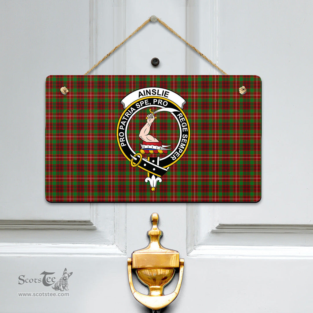 Scottish Ainslie Clan Tartan Door Sign - Crest Classic Scottish Plaid Tartan Plaid