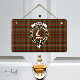 Scottish Ainslie Clan Tartan Door Sign - Crest Classic Scottish Plaid Tartan Plaid