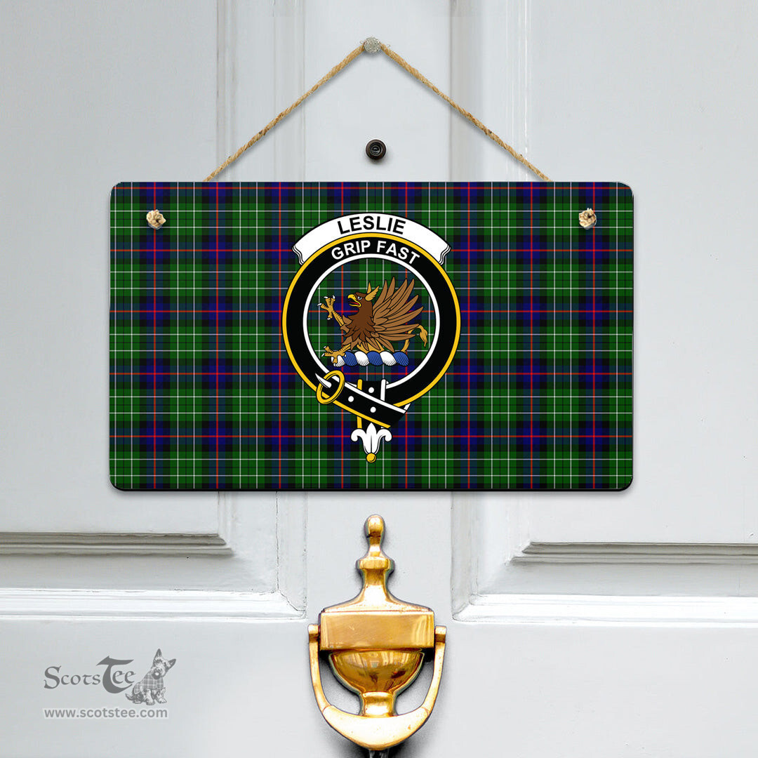 Scottish Leslie Hunting Clan Tartan Door Sign - Crest Classic Scottish Plaid Tartan Plaid