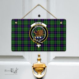 Scottish Leslie Hunting Clan Tartan Door Sign - Crest Classic Scottish Plaid Tartan Plaid