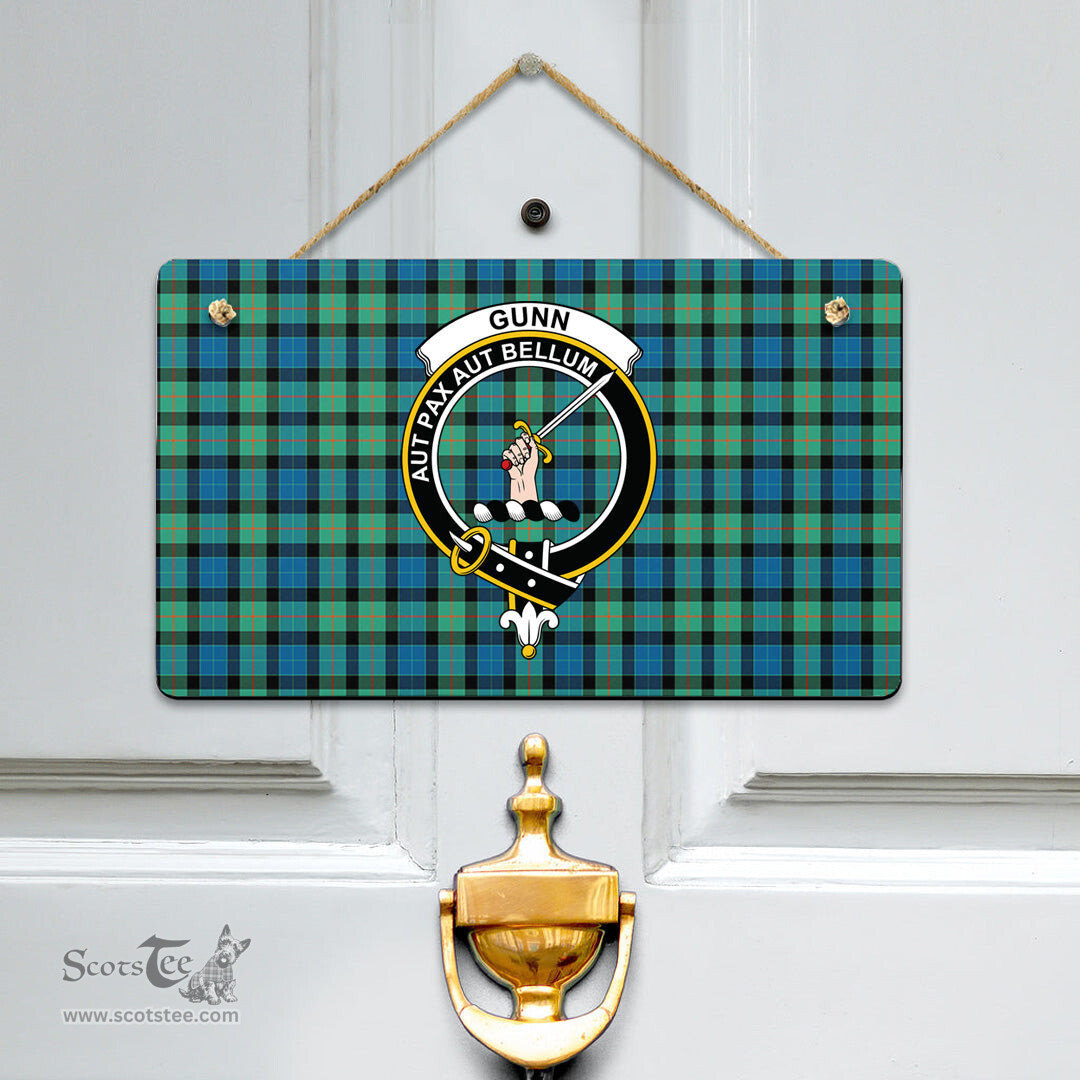 Scottish Gunn Ancient Clan Tartan Door Sign - Crest Classic Scottish Plaid Tartan Plaid