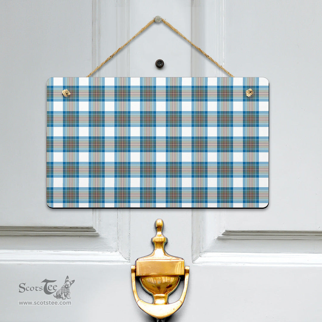 Scottish Stewart Muted Blue Clan Tartan Door Sign - Classic Scottish Plaid Tartan Plaid