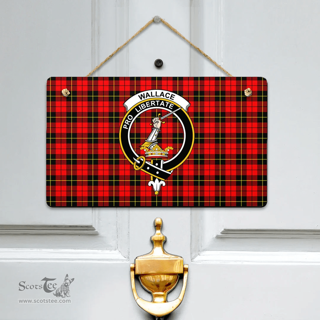 Scottish Wallace Hunting Red Clan Tartan Door Sign - Crest Classic Scottish Plaid Tartan Plaid