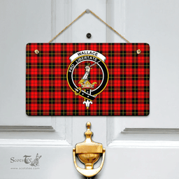 Scottish Wallace Hunting Red Clan Tartan Door Sign - Crest Classic Scottish Plaid Tartan Plaid