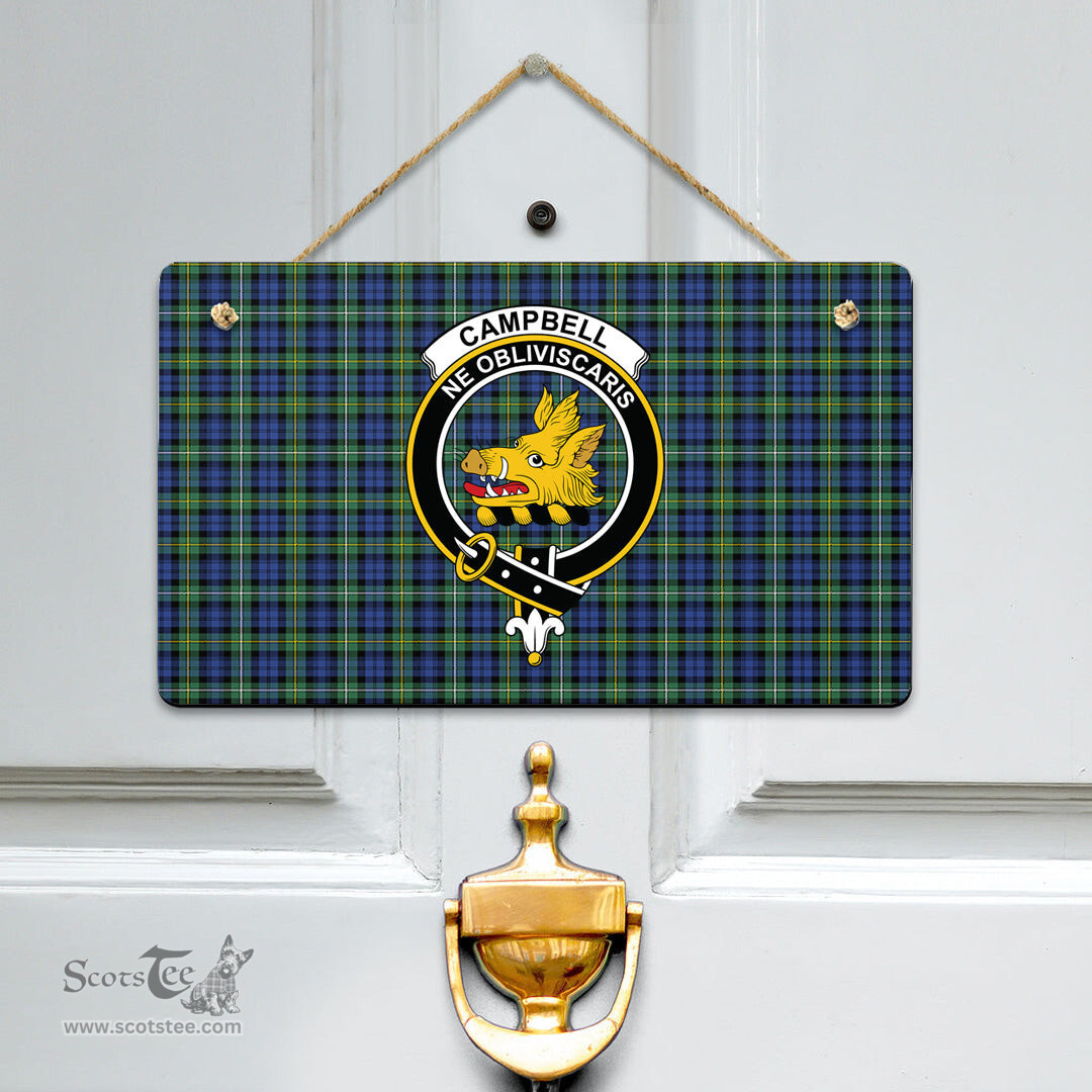 Scottish Campbell Argyll Ancient Clan Tartan Door Sign - Crest Classic Scottish Plaid Tartan Plaid