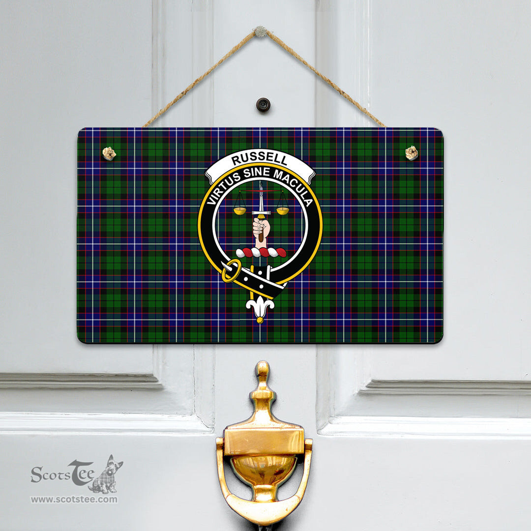 Scottish Russell Modern Clan Tartan Door Sign - Crest Classic Scottish Plaid Tartan Plaid