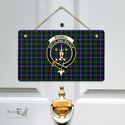 Scottish Russell Modern Clan Tartan Door Sign - Crest Classic Scottish Plaid Tartan Plaid