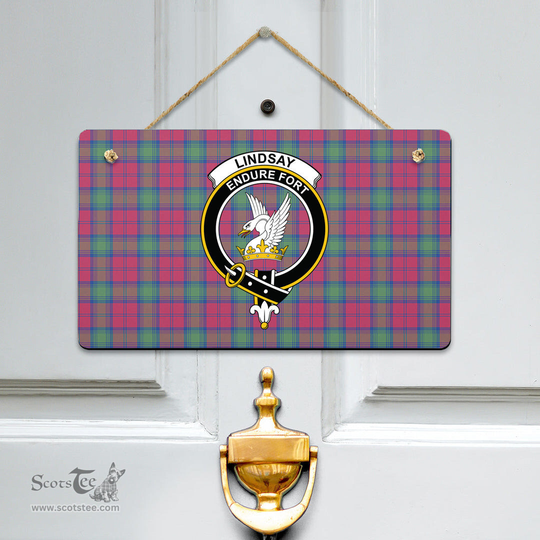 Scottish Lindsay Ancient Clan Tartan Door Sign - Crest Classic Scottish Plaid Tartan Plaid