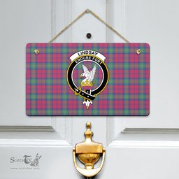Scottish Lindsay Ancient Clan Tartan Door Sign - Crest Classic Scottish Plaid Tartan Plaid