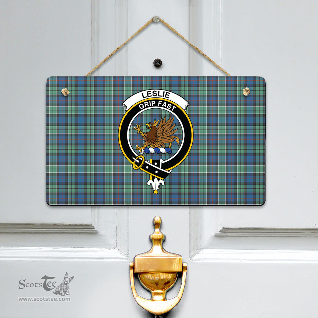 Scottish Leslie Hunting Ancient Clan Tartan Door Sign - Crest Classic Scottish Plaid Tartan Plaid