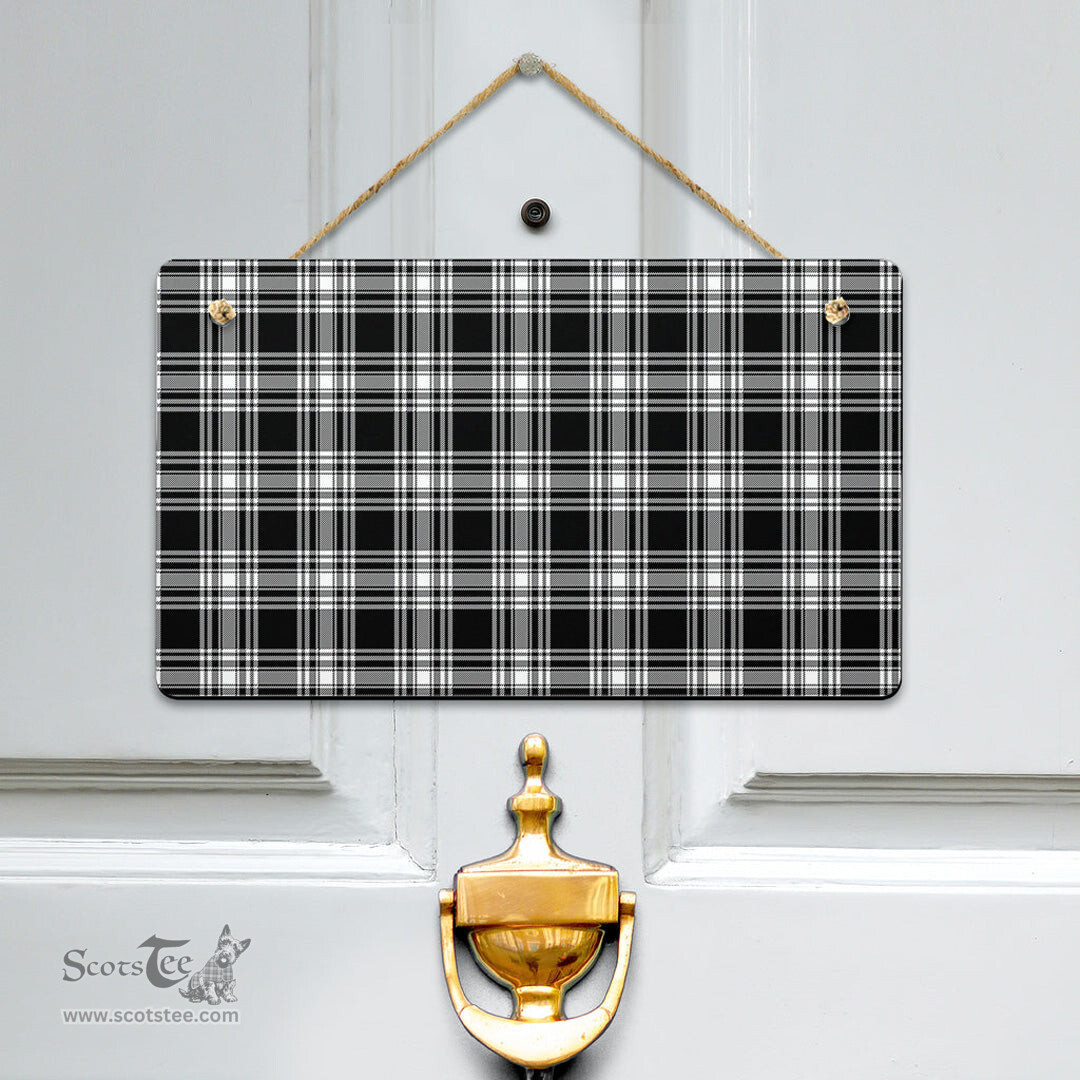 Scottish Menzies Black White Modern Clan Tartan Door Sign - Classic Scottish Plaid Tartan Plaid