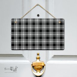 Scottish Menzies Black White Modern Clan Tartan Door Sign - Classic Scottish Plaid Tartan Plaid