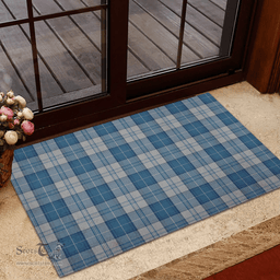 Scottish Menzies Dress Blue and White Clan Tartan Rubber Door Mat - Classic Scottish Plaid Tartan Plaid