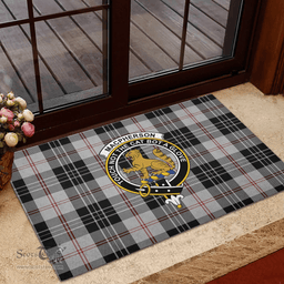 Scottish MacPherson of Cluny Black and White Clan Tartan Rubber Door Mat - Classic Scottish Plaid Tartan Plaid