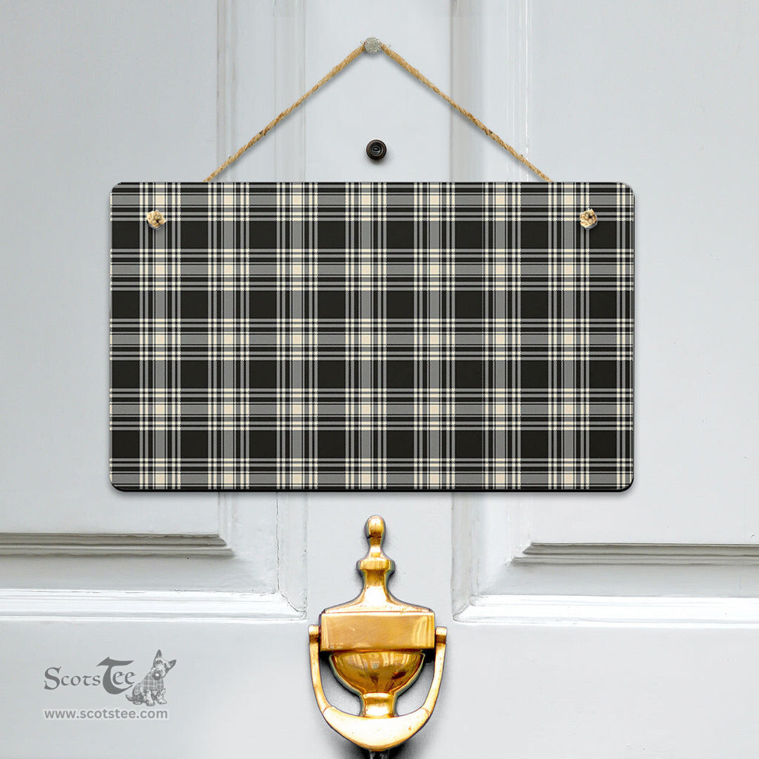 Scottish Menzies Black White Ancient Clan Tartan Door Sign - Classic Scottish Plaid Tartan Plaid