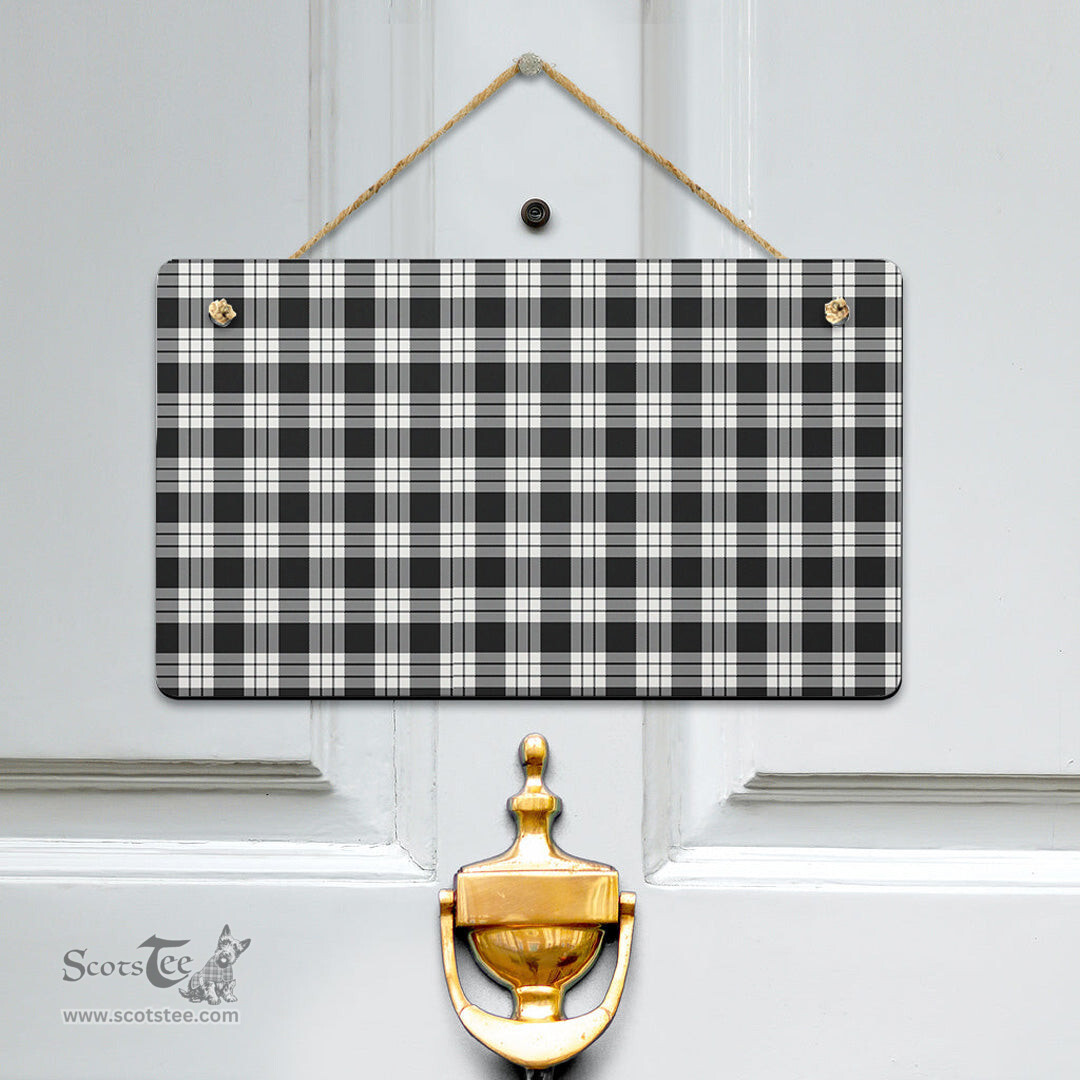 Scottish MacFarlane Black White Ancient Clan Tartan Door Sign - Classic Scottish Plaid Tartan Plaid