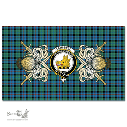 Scottish Tablecloth Campbell of Cawdor Ancient Clan Crest Courage Symbol Special Version Scottish Plaid Tartan Plaid