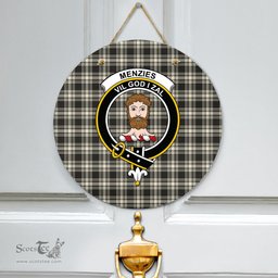 Scottish Menzies Black White Ancient Clan Tartan Door Sign - Crest Classic Scottish Plaid Tartan Plaid