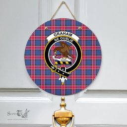 Scottish Graham of Menteith Red Clan Tartan Door Sign - Crest Classic Scottish Plaid Tartan Plaid