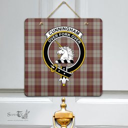 Scottish Cunningham Burgundy Dancers Clan Tartan Door Sign - Crest Classic Scottish Plaid Tartan Plaid
