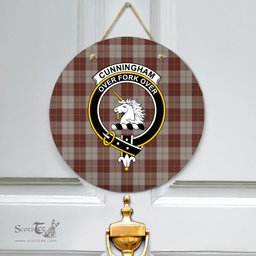 Scottish Cunningham Burgundy Dancers Clan Tartan Door Sign - Crest Classic Scottish Plaid Tartan Plaid