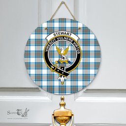 Scottish Stewart Muted Blue Clan Tartan Door Sign - Crest Classic Scottish Plaid Tartan Plaid