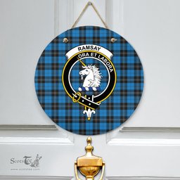 Scottish Ramsay Blue Ancient Clan Tartan Door Sign - Crest Classic Scottish Plaid Tartan Plaid