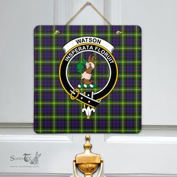 Scottish Watson Modern Clan Tartan Door Sign - Crest Classic Scottish Plaid Tartan Plaid