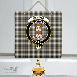Scottish Menzies Black White Ancient Clan Tartan Door Sign - Crest Classic Scottish Plaid Tartan Plaid