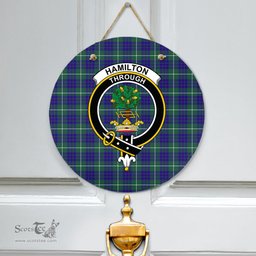 Scottish Hamilton Hunting Modern Clan Tartan Door Sign - Crest Classic Scottish Plaid Tartan Plaid