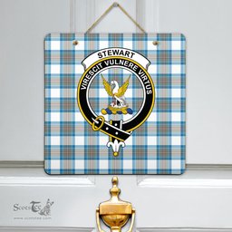 Scottish Stewart Muted Blue Clan Tartan Door Sign - Crest Classic Scottish Plaid Tartan Plaid