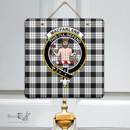 Scottish MacFarlane Black White Clan Tartan Door Sign - Crest Classic Scottish Plaid Tartan Plaid