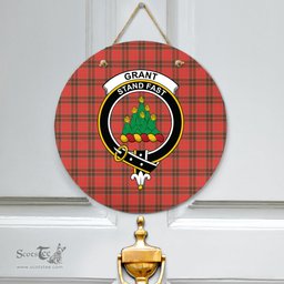 Scottish Grant Weathered Clan Tartan Door Sign - Crest Classic Scottish Plaid Tartan Plaid
