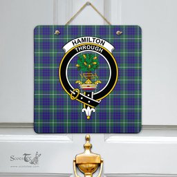 Scottish Hamilton Hunting Modern Clan Tartan Door Sign - Crest Classic Scottish Plaid Tartan Plaid