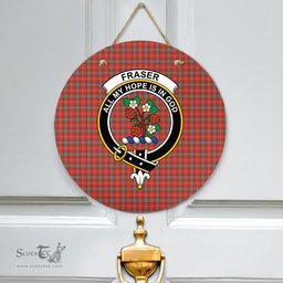 Scottish Fraser Weathered Clan Tartan Door Sign - Crest Classic Scottish Plaid Tartan Plaid