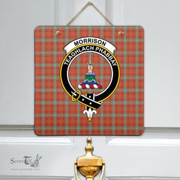 Scottish Morrison Red Ancient Clan Tartan Door Sign - Crest Classic Scottish Plaid Tartan Plaid