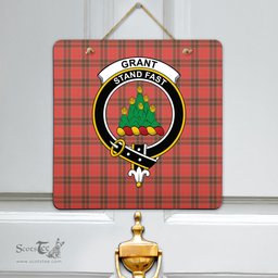 Scottish Grant Weathered Clan Tartan Door Sign - Crest Classic Scottish Plaid Tartan Plaid