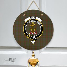 Scottish Gray Clan Tartan Door Sign - Crest Classic Scottish Plaid Tartan Plaid