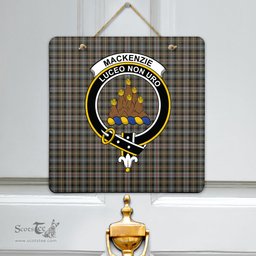 Scottish MacKenzie Weathered Clan Tartan Door Sign - Crest Classic Scottish Plaid Tartan Plaid