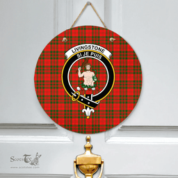 Scottish Livingstone Modern Clan Tartan Door Sign - Crest Classic Scottish Plaid Tartan Plaid