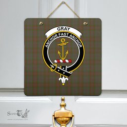 Scottish Gray Clan Tartan Door Sign - Crest Classic Scottish Plaid Tartan Plaid