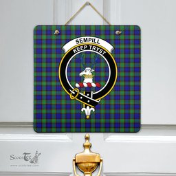 Scottish Sempill Modern Clan Tartan Door Sign - Crest Classic Scottish Plaid Tartan Plaid
