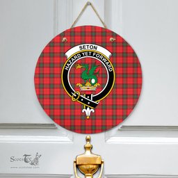 Scottish Seton Modern Clan Tartan Door Sign - Crest Classic Scottish Plaid Tartan Plaid